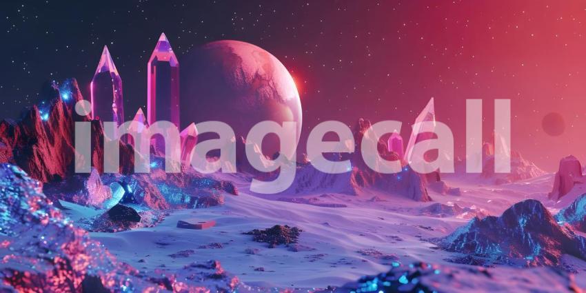 Fantasy alien planet, Mountain and nebula, Gemstone Background - Ai Generated