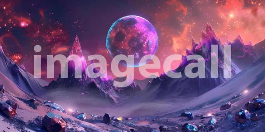 Fantasy alien planet, Mountain and nebula, Gemstone Background - Ai Generated