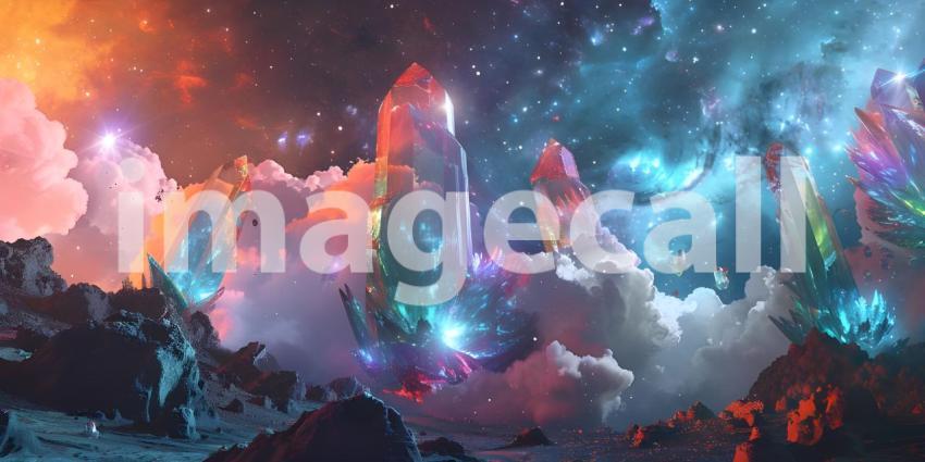 Fantasy alien planet, Mountain and nebula, Gemstone Background - Ai Generated