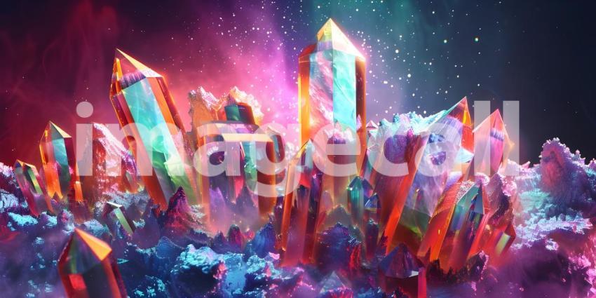 Fantasy alien planet, Mountain and nebula, Gemstone Background - Ai Generated