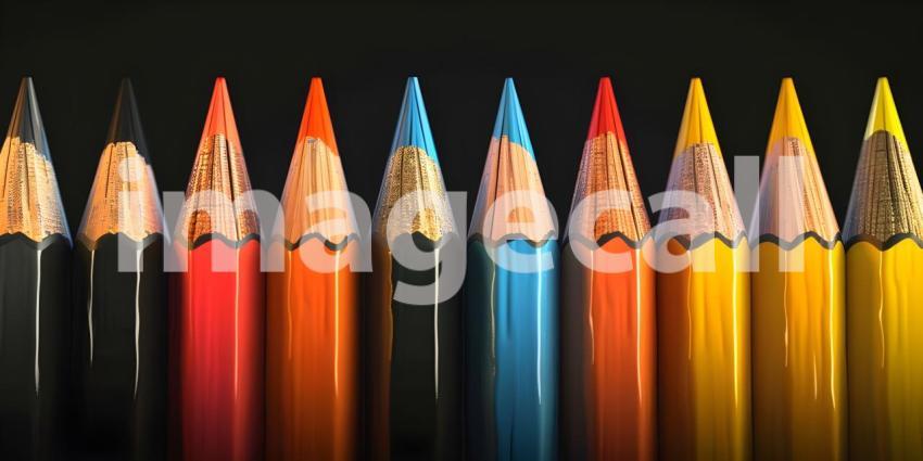 Pencils of different colors on a white background close-up Background - Ai Generated