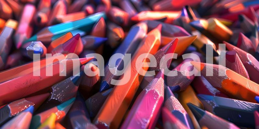 Pencils of different colors on a white background close-up Background - Ai Generated