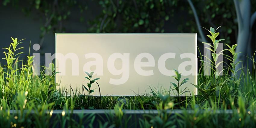 Blank white paper sheet in green grass background - Ai Generated