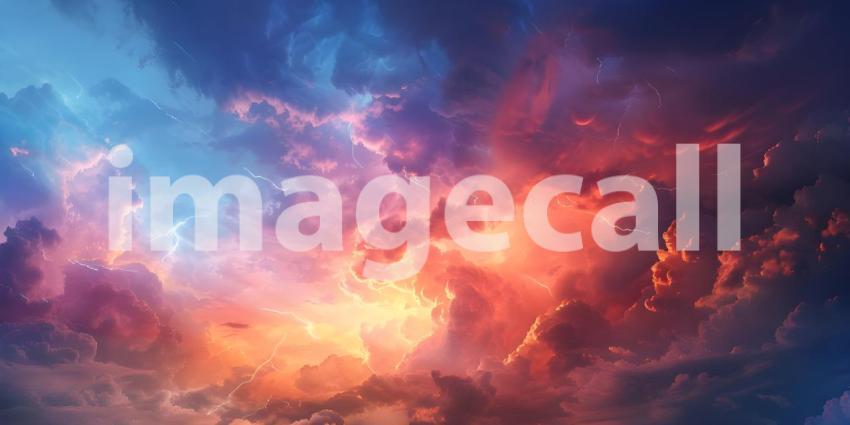 Fiery thunderstorm in the night sky over the forest, Storm on the sea, Stormy sky - Ai Generated