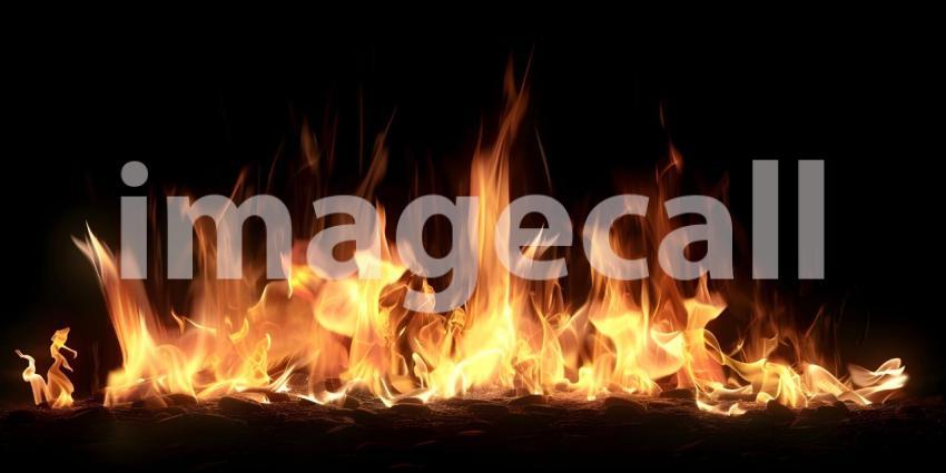 Fire flames isolated on black background, Abstract fire flames on black background - Ai Generated