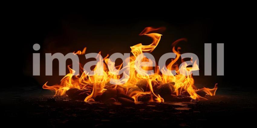 Fire flames isolated on black background, Abstract fire flames on black background - Ai Generated