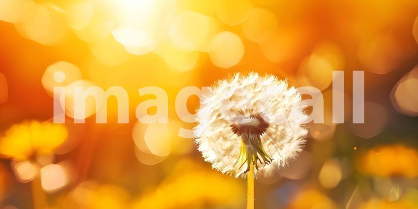 Dandelion flower in the meadow at sunset, Dandelion flower on green meadow at sunset - Ai Generated