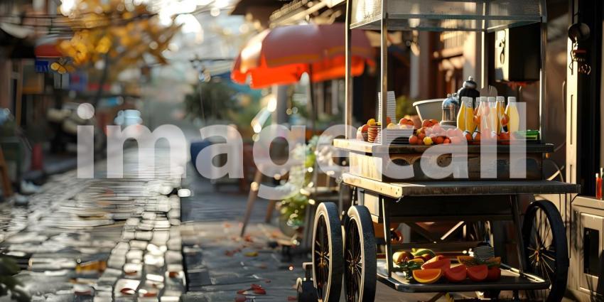 3d rendering of a street food cart with fruits and vegetables, Street stall with fresh fruits - Ai Generated