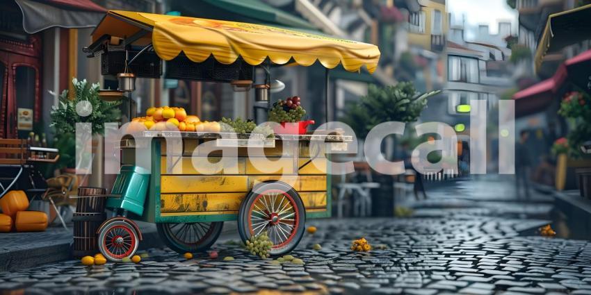 3d rendering of a street food cart with fruits and vegetables, Street stall with fresh fruits - Ai Generated