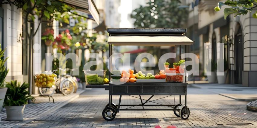 3d rendering of a street food cart with fruits and vegetables, Street stall with fresh fruits - Ai Generated