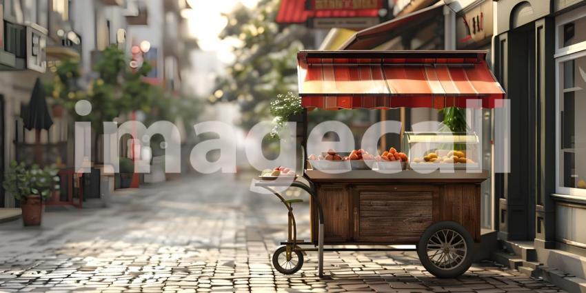 3d rendering of a street food cart with fruits and vegetables, Street stall with fresh fruits - Ai Generated