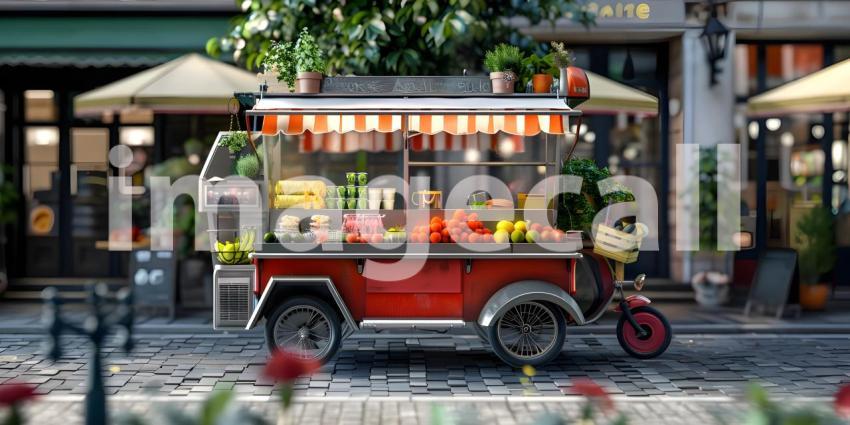 3d rendering of a street food cart with fruits and vegetables, Street stall with fresh fruits - Ai Generated