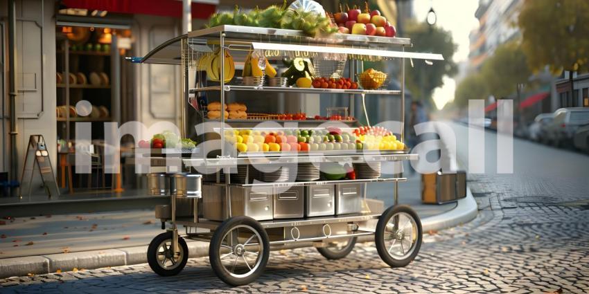 3d rendering of a street food cart with fruits and vegetables, Street stall with fresh fruits - Ai Generated