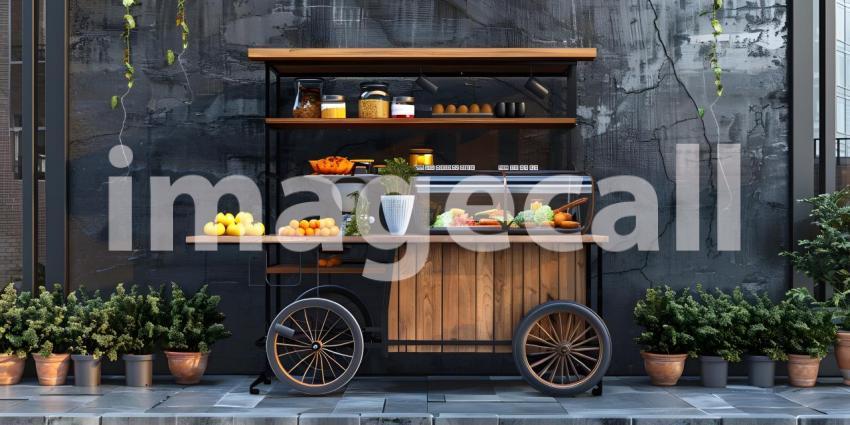 3d rendering of a street food cart with fruits and vegetables, Street stall with fresh fruits - Ai Generated