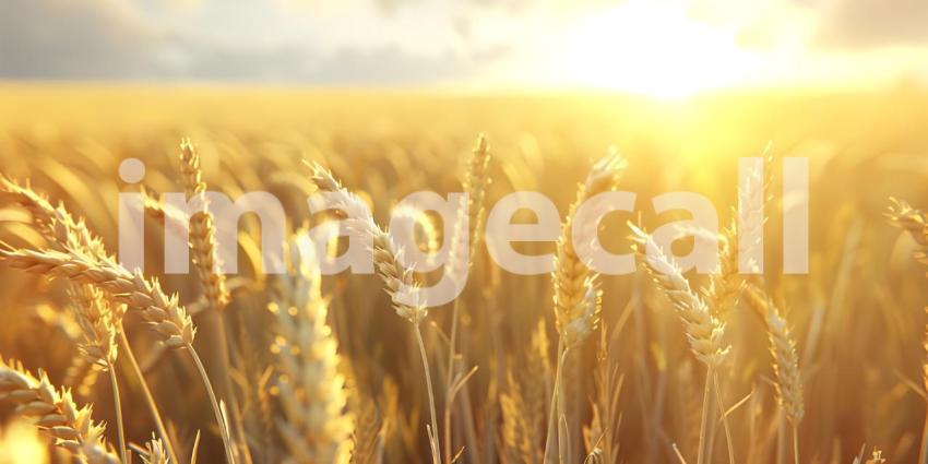 Wheat field and blue sky with clouds. Rich harvest Concept - Ai Generated