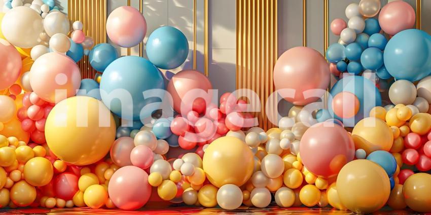 3d rendering of colorful balloons in front of the entrance to the building - Ai Generated