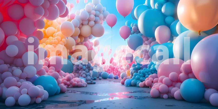 3d rendering of colorful balloons in front of the entrance to the building - Ai Generated