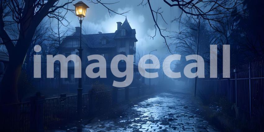 Halloween background with haunted house and full moon, Horror House - Ai Generated