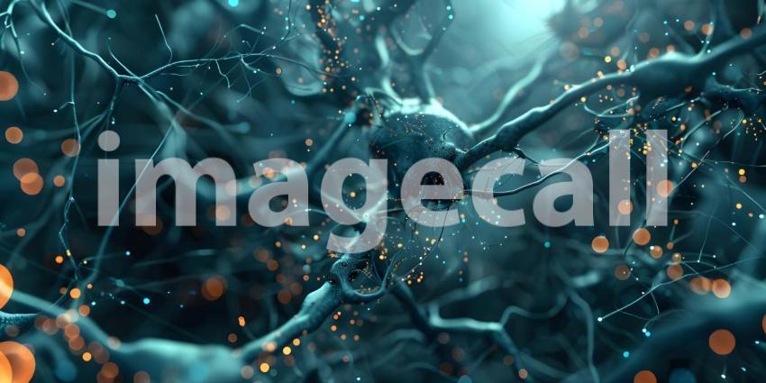 3d rendering of neuron cells in the brain. Medical science background - Ai Generated