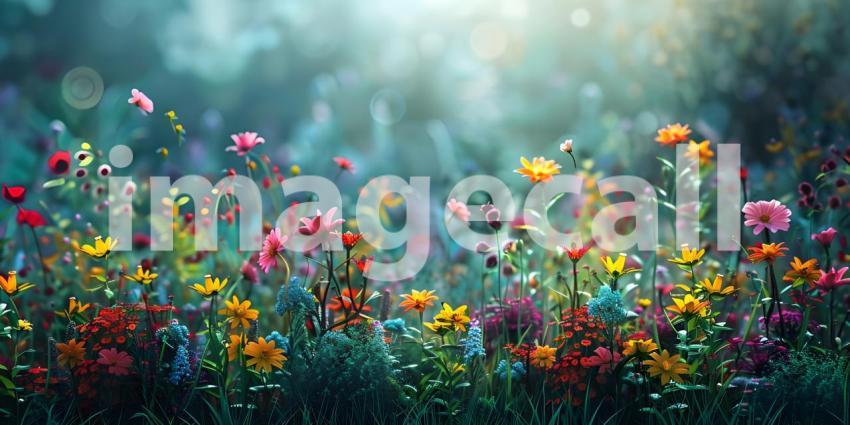 3D render of colorful leaves background with bokeh effect, Beautiful spring blossom - Ai Generated