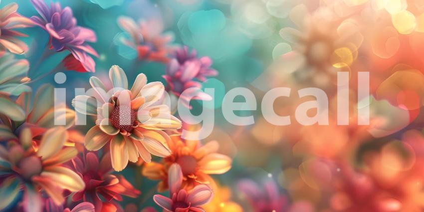 3D render of colorful leaves background with bokeh effect, Beautiful spring blossom - Ai Generated