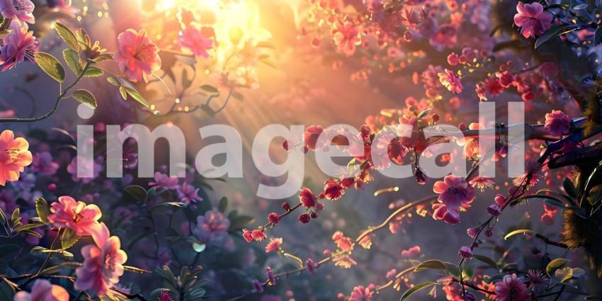 3D render of colorful leaves background with bokeh effect, Beautiful spring blossom - Ai Generated