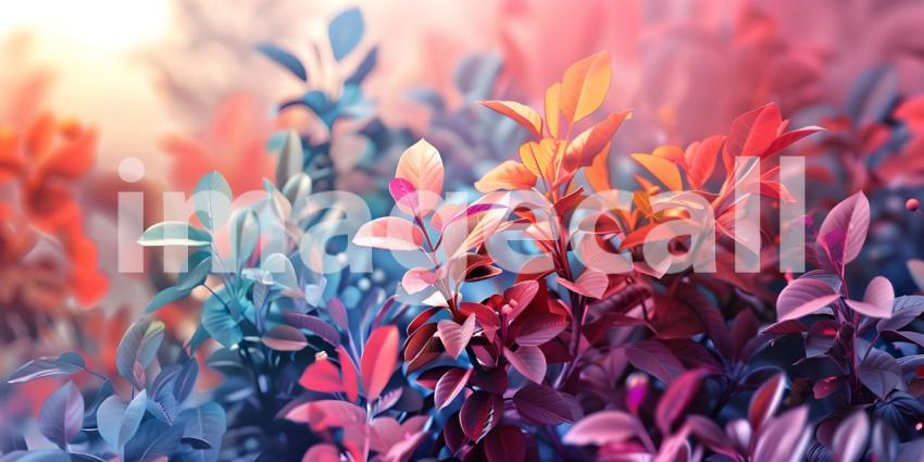 3D render of colorful leaves background with bokeh effect, Beautiful spring blossom - Ai Generated