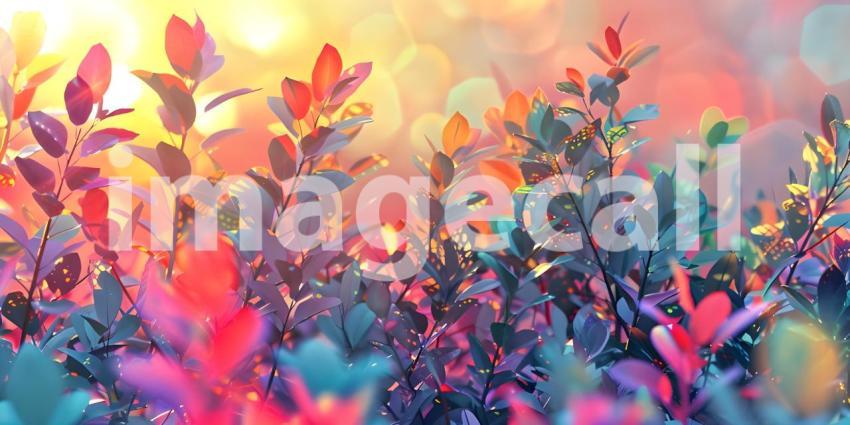 3D render of colorful leaves background with bokeh effect, Beautiful spring blossom - Ai Generated