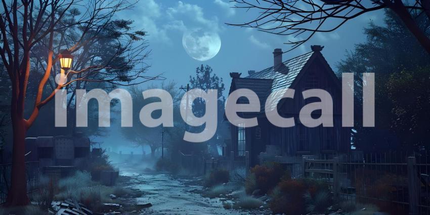 Halloween background with haunted house and full moon, Horror House - Ai Generated