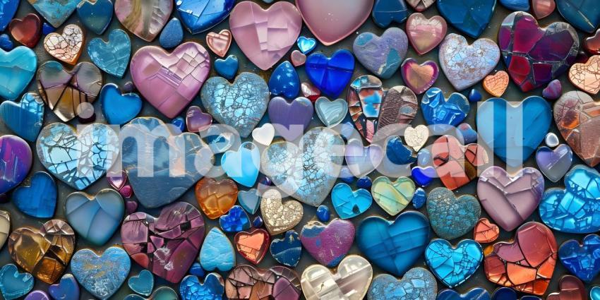 Colorful hearts on a white background, Valentine's Day background - Ai Generated
