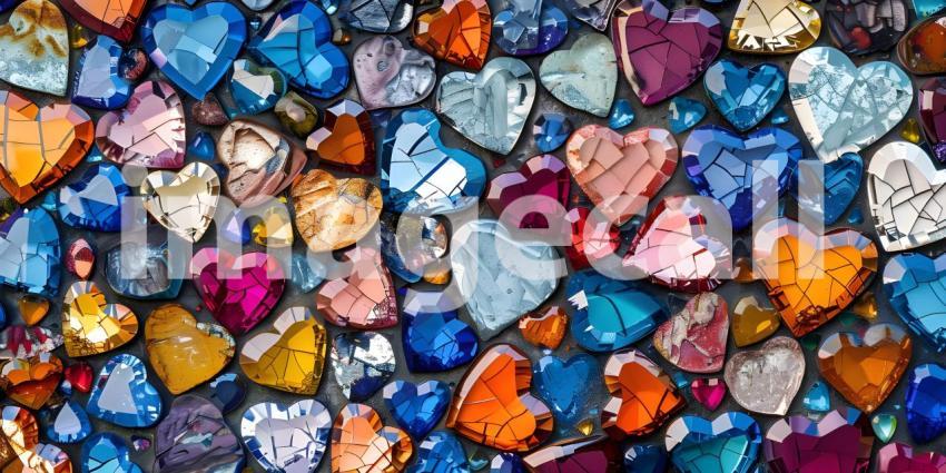 Colorful hearts on a white background, Valentine's Day background - Ai Generated
