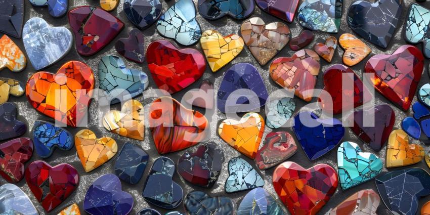 Colorful hearts on a white background, Valentine's Day background - Ai Generated