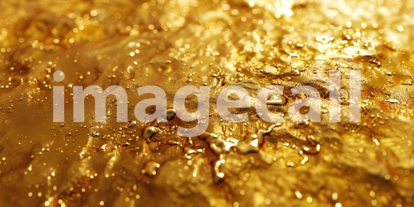 Gold background with water drops. Golden background with gold splashes - Ai Generated