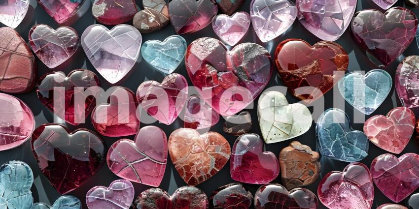 Colorful hearts on a white background, Valentine's Day background - Ai Generated