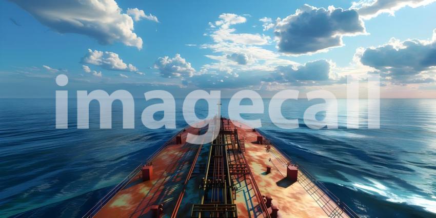 Cargo ship sailing in the sea at sunset. Large cargo ship sailing in the sea - Ai Generated