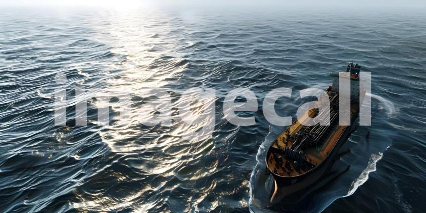 Cargo ship sailing in the sea at sunset. Large cargo ship sailing in the sea - Ai Generated