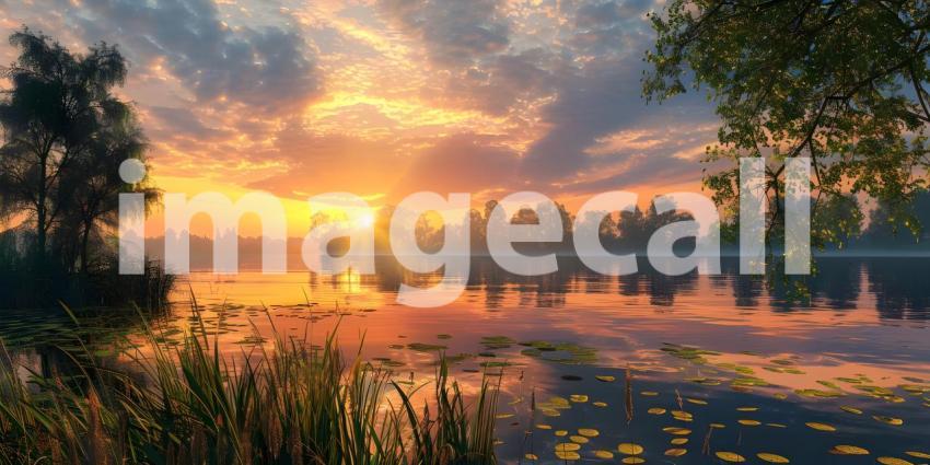 Beautiful sunset on the lake, Sunset Background, Sunset Over Ocean - Ai Generated