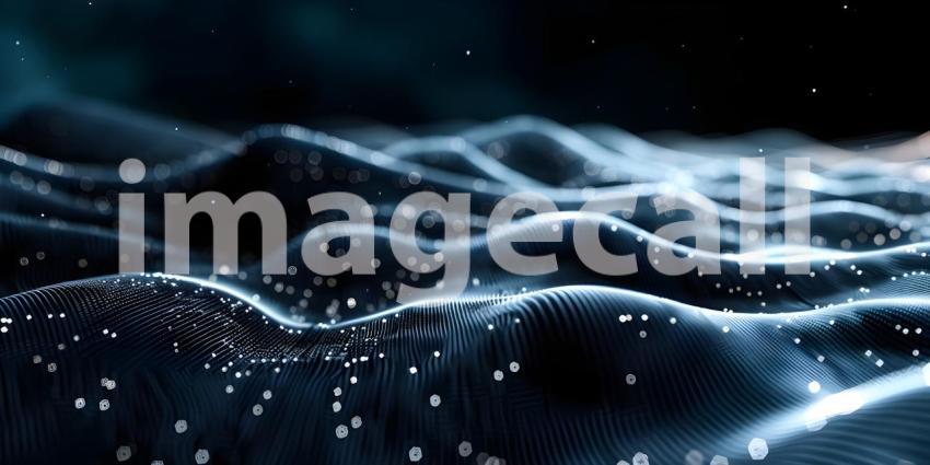 Abstract Digital Wave Pattern on Black Background, Dynamic Black Background, Futuristic Digital Wave Design - Ai Generated