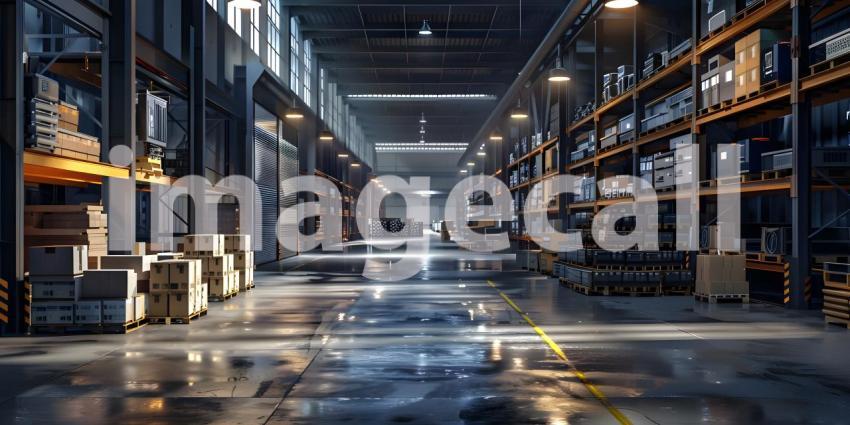 Warehouse with a high level of electronics background - Ai Generated
