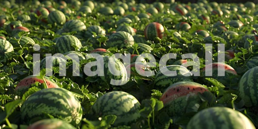 Watermelons in the watermelon field Background - Ai Generated