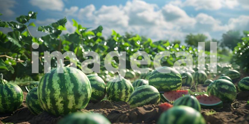 Watermelons in the watermelon field Background - Ai Generated