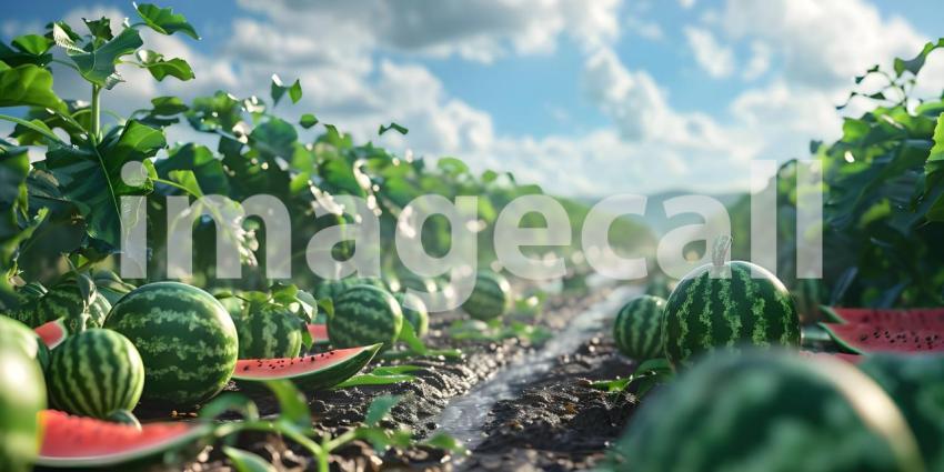 Watermelons in the watermelon field Background - Ai Generated