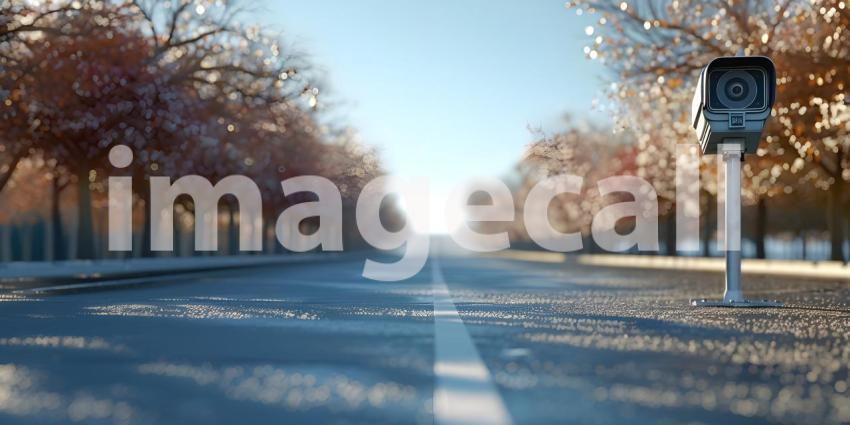 Radar speed control camera on the road with blurred Background - Ai Generated