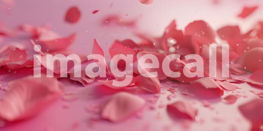 Scattered pink rose petals on a soft solid background - Ai Generated
