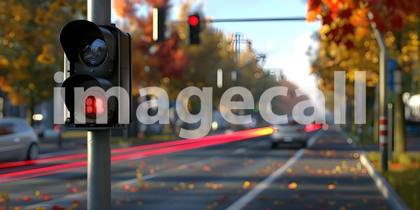 Radar speed control camera on the road with blurred Background - Ai Generated