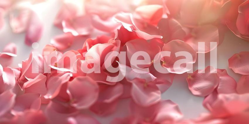 Scattered pink rose petals on a soft solid background - Ai Generated