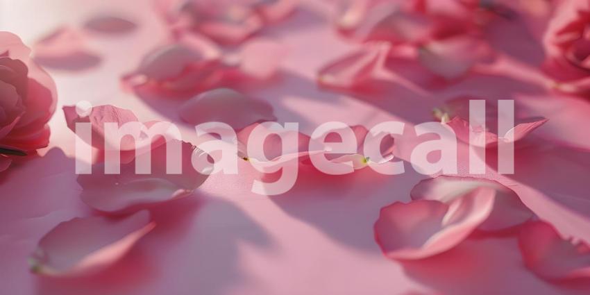 Scattered pink rose petals on a soft solid background - Ai Generated