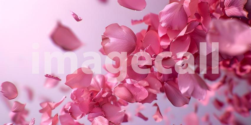 Scattered pink rose petals on a soft solid background - Ai Generated