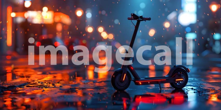 Urban Commuting: Electric Scooter in Cityscape, Modern Mobility: Electric Scooter on Urban Street - Ai Generated