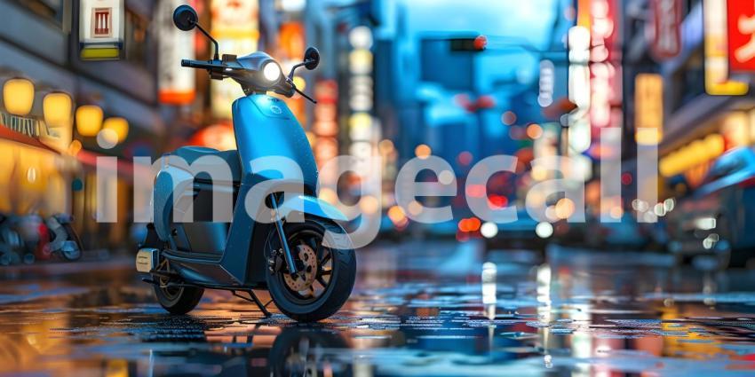 Urban Commuting: Electric Scooter in Cityscape, Modern Mobility: Electric Scooter on Urban Street - Ai Generated